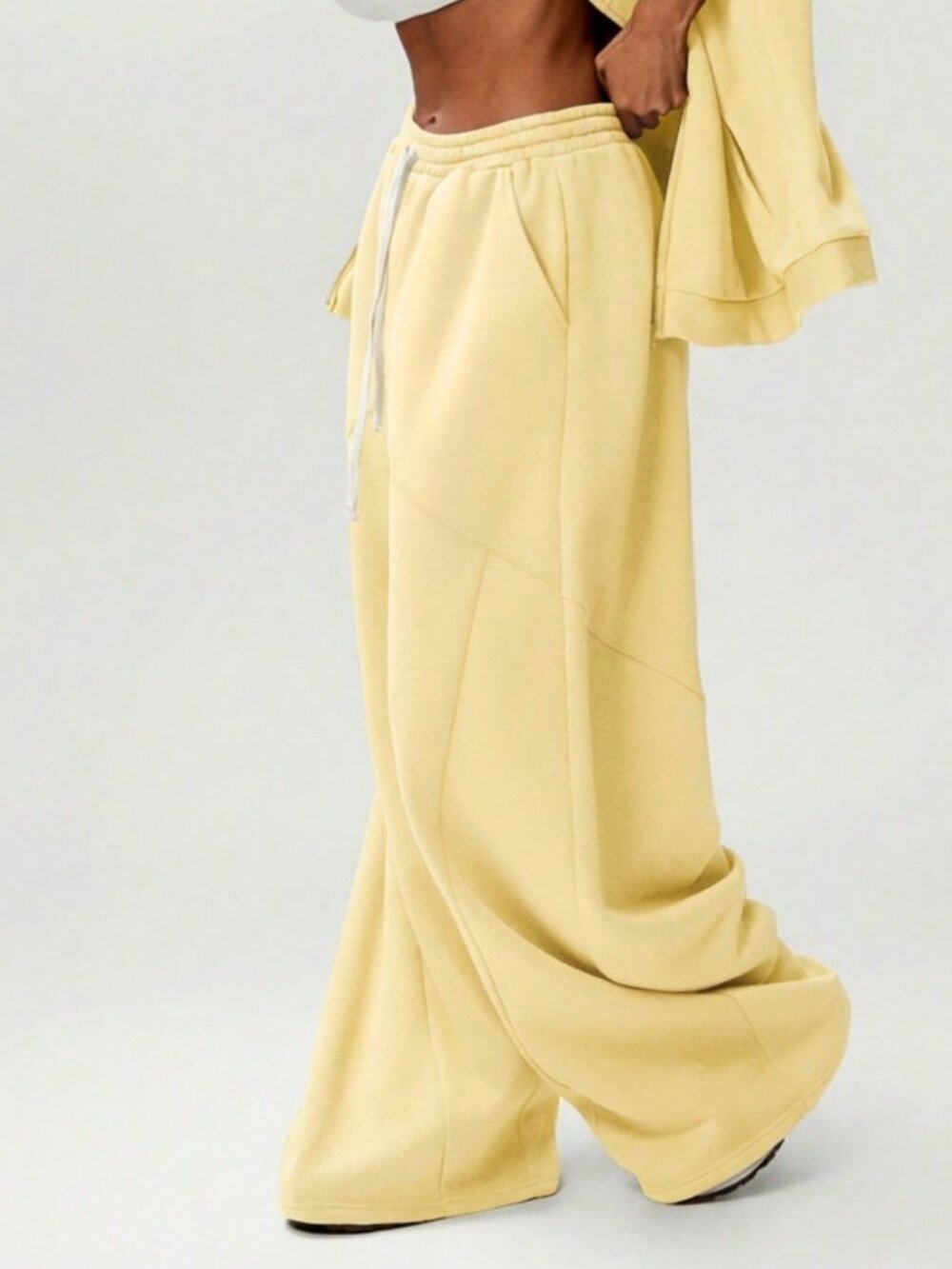 Light Yellow Casual Women's Oversized Barrel Leg Cozy Barrel Sweatpants